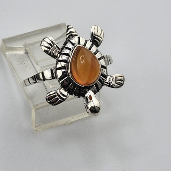 Sterling Silver‎ 925 Honey Onyx Turtle Ring Size 7 - Picture 3 of 7